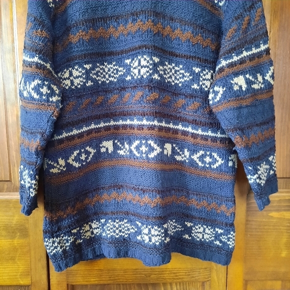 Tramonti Made in Italy wool blend Nordic fair isle chunky knit crewneck sweater - Picture 3 of 10
